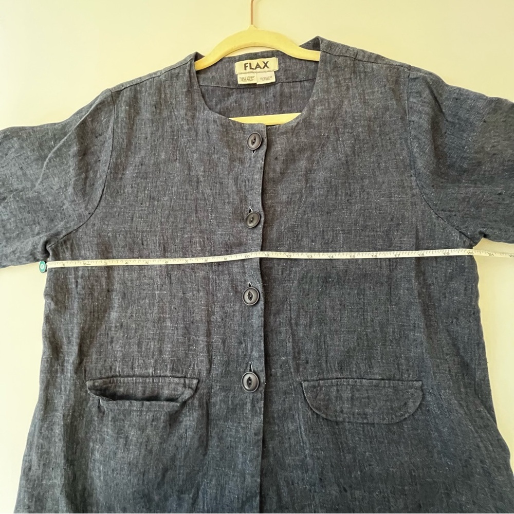 Flax Blue Gray Button 100% Linen Blazer Collarless Design Size Small - Picture 2 of 7
